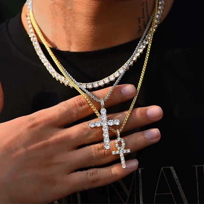 Gold/Silver Tone Necklace W/ Cross Pendant